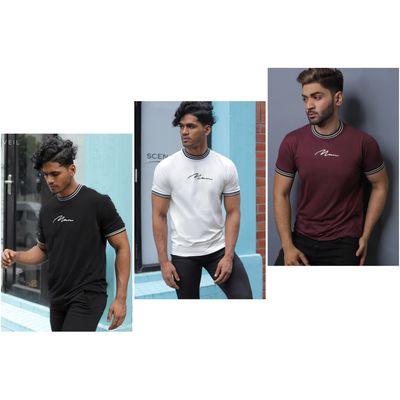 Essential Ribbed T-Shirts – 3-Piece Combo Pack Maroon, White & Black_img_0
