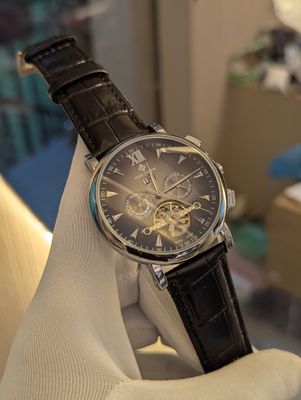 Patek Auto Belt Silver Case Black Belt Grey Dial_img_0