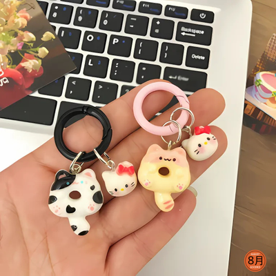 Cute Cartoon Siamese Kitten Circle Buckle KTins Wind Keychain_img_3