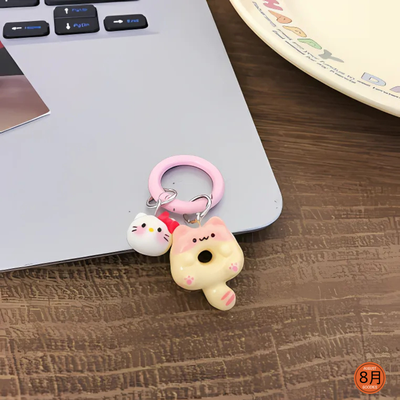 Cute Cartoon Siamese Kitten Circle Buckle KTins Wind Keychain_img_4