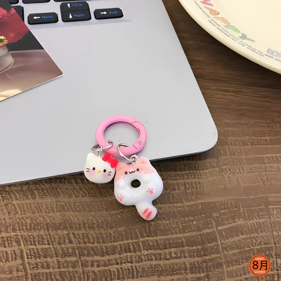 Cute Cartoon Siamese Kitten Circle Buckle KTins Wind Keychain_img_5