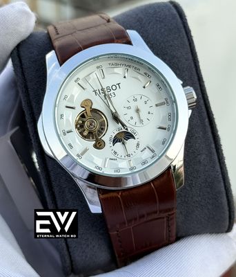 TISSOT 3 CHRONO WITH AUTOMATIC BROWN BELT WHITE DIAL SILVER CASE_img_0