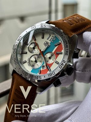 Tag belt anniversary gulf silver case white dial musturd belt_img_0