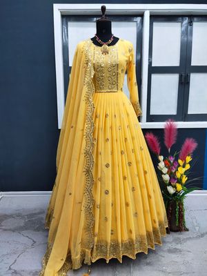 রেডিমেড জর্জেট এমব্রয়ডারি পার্টি ড্রেস_img_1