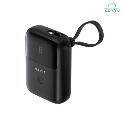 HAVIT PB5215 10000mAh Display Power Bank With Usb-C & Lightning Cable – Black_img_0