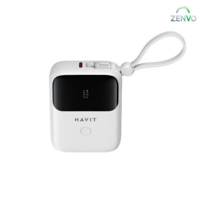 HAVIT PB5215 10000mAh Display Power Bank With Usb-C & Lightning Cable – White_img_1