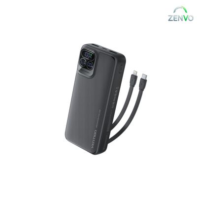 VENTION I15BB-V2 20000mAh 22.5W Power Bank with Built-in USB-C & Lightning Cables – Black_img_0