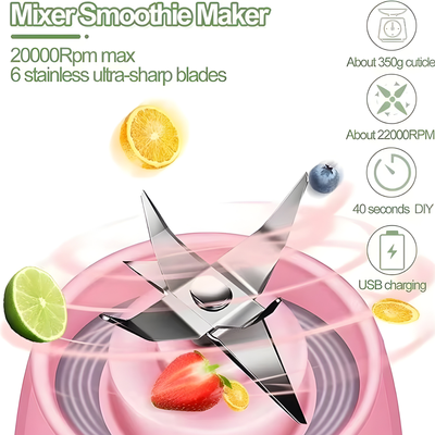 Mini Juice Blender Bottle — 420ml | USB Rechargeable | 6-Blade Turbo Motor | BPA-Free | Portable Smoothie & Juice Maker_img_1