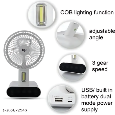 DP 7624 Rechargeable Portable USB Table Fan with LED Light_img_2