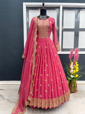 রেডিমেড জর্জেট এমব্রয়ডারি পার্টি ড্রেস_img_6