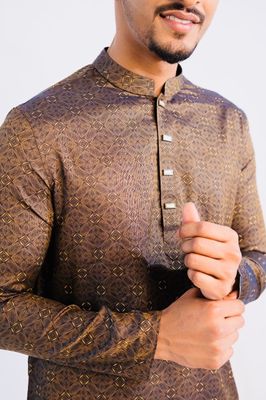 Jacquard Cotton Classic Panjabi for Men-Brown (PJB-014)_img_0