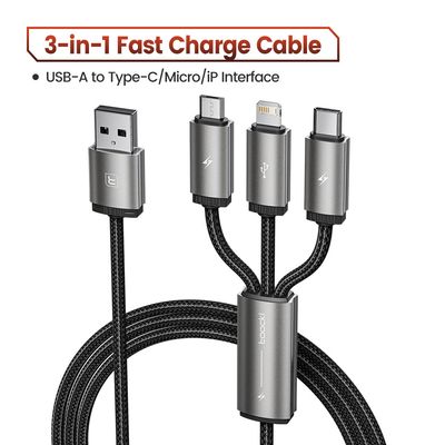 3 In 1 Fast Charging USB Charger Cable / Fast Charging Data Transfer/Compatible with Micro USB, USB-C/Type-C Devices_img_3