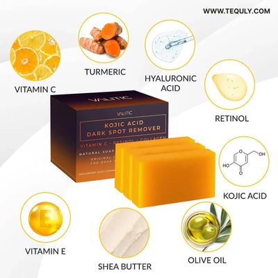 Kojic Acid Dark Spot Remover Soap – 3.5 Oz, with Vitamin C, Retinol, Collagen & Turmeric_img_2
