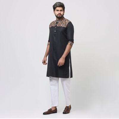 XL - 44 Black Chest Contrast Panjabi 499tk_img_1