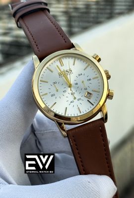 BOSS 3 CHRONO BROWN BELT GOLD CASE WHITE DIAL_img_0