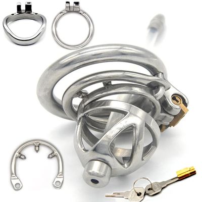 Male Chastity Belt Device Cock Cage Stainless Steel Penis Ring Lock Chastity Cage With Catheter Anti-drop Ring Sex Toys For Men_img_0