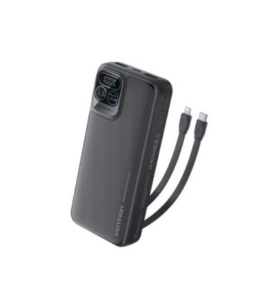 VENTION 22.5W 20000mAh Power Bank with Built-in USB-C & Lightning Cables – Black_img_0