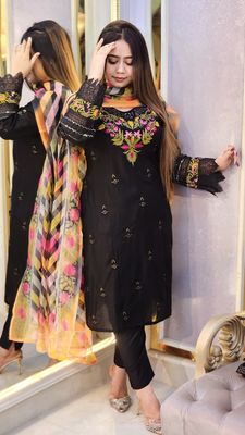 Elegant AC Cotton Three Piece for Women – Computer & Sequence Embroidery Work ✨👗🧵_img_1