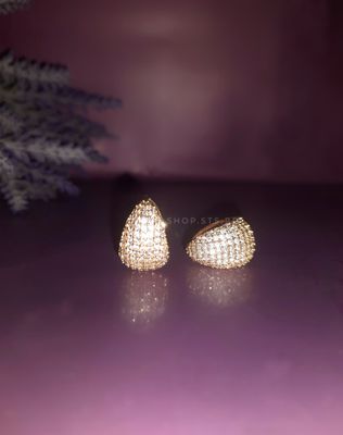 Dome Cz Paved Golden Hoop Earrings_img_0