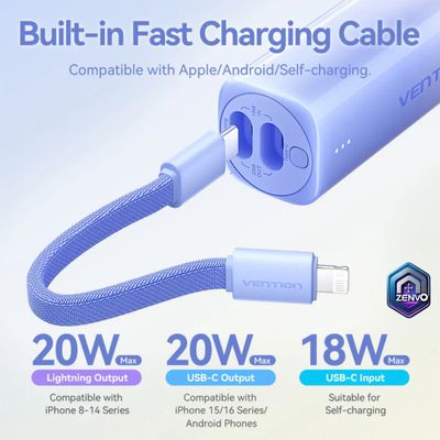 Vention FHWR0 5000mAh 20W Power Bank with USB-C to Lightning Cable – Gradient Gray_img_1