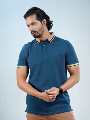 Mens Premium Refined Polo T-shirt-Petrol Blue