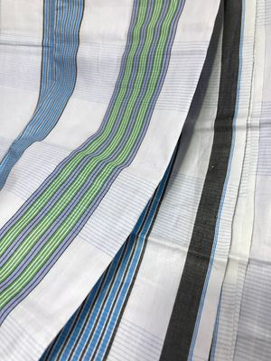 White Blue and Green Stripes: Sirajganj Cotton Lungi_img_5