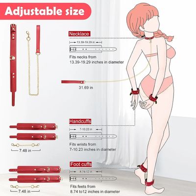 5PCS Red Sex Bondage Adult Toy SM Games Sexy Adjustable Leather BDSM Bondage Sex Toys Betish Bondage Neck to Wrist Couples Toy_img_3