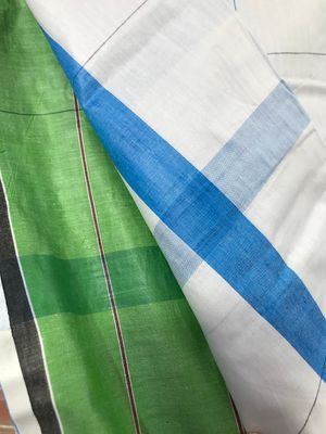 White Blue and Green Stripes: Sirajganj Cotton Lungi_img_2