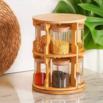 Revolving Wooden Spice Rack with Glass Jars!_img_0