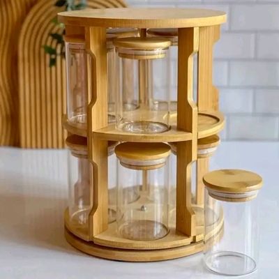 Revolving Wooden Spice Rack with Glass Jars!_img_1