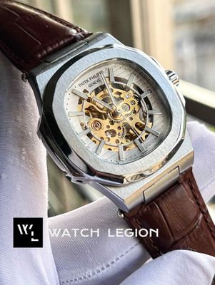 PATEK AUTO SKELETON BROWN BELT WHITE DIAL_img_2