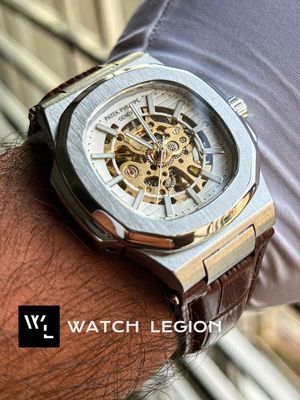 PATEK AUTO SKELETON BROWN BELT WHITE DIAL_img_3