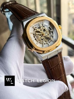 PATEK AUTO TWO TONE SKELETON BROWN BELT WHITE DIAL_img_0