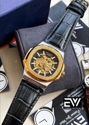 PATEK AUTOMATIC SKELETON GOLD CASE BLACK DIAL BLACK BELT_img_0
