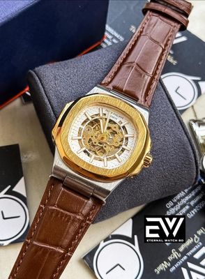 PATEK AUTOMATIC SKELETON WHITE DIAL GOLD CASE BROWN DIAL_img_0