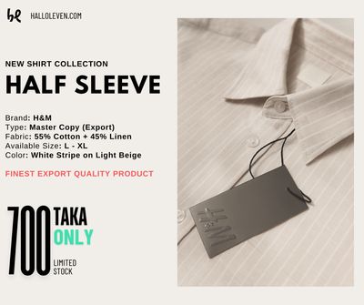 H&M Half Sleeve Shirt - White Stripes on Light Beige_img_1