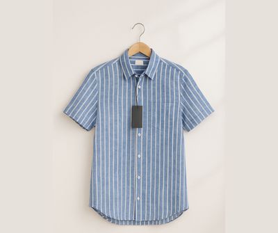 H&M Half Sleeve Shirt - White Stripes on Denim Blue Color_img_0