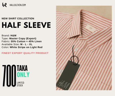 H&M Half Sleeve Shirt - White Stripes on Light Red_img_1