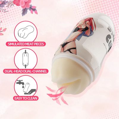 Male Masturbator Cup Soft Double Head Oral Sex Pussy Vagina,Penis Trainer, Sex Toys Adult Goods for Men_img_7