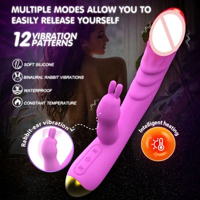 2 in 1 Heating G Spot Rabbit Vibrator For Women Clitoris Nipple Dual Stimulator Vagina Massager,Sex Toys For Female Masturbator_img_0