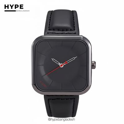 TOMI T-093 Square Men's Leather Belt Quartz Watch (Full Black)_img_3