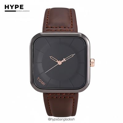 TOMI T-093 Square Men's Leather Belt Quartz Watch (Brown-Black)_img_2