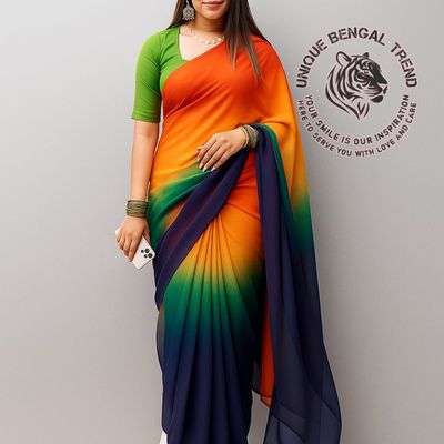 রংধনু জর্জেট শাড়ি উইথ ব্লাউজ পিস – সফট ও লাইটওয়েট ডিজাইন চারটি কালার এভেলেবেল_img_3