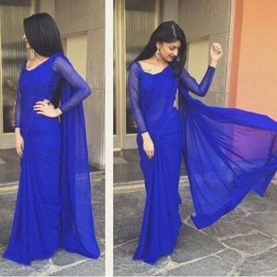 এক কালারের জর্জেট শাড়ি দেখতে আকর্ষণীয় ও লাইট ওয়েট_img_1