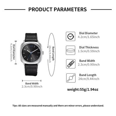 TOMI T-084 Men's Leather Belt Quartz Watch With Date (Silver-Black)_img_4