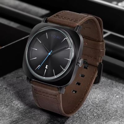 TOMI T-084 Men's Leather Belt Quartz Watch With Date (Brown-Black)_img_1