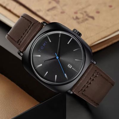 TOMI T-084 Men's Leather Belt Quartz Watch With Date (Brown-Black)_img_2
