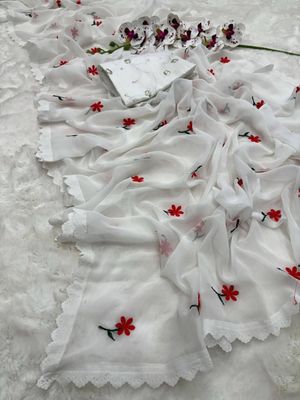 সফট জর্জেট শাড়ি সাথে লেজ থাকবে এমব্রয়ডারি ওয়ার্ককরা_img_1