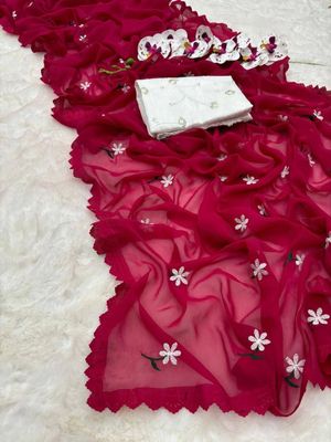 সফট জর্জেট শাড়ি সাথে লেজ থাকবে এমব্রয়ডারি ওয়ার্ককরা_img_3