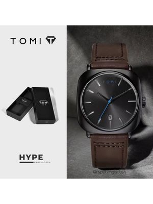 TOMI T-084 Men's Leather Belt Quartz Watch With Date (Brown-Black)